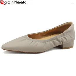 Casual schoenen moonmeek 2024 schapenvacht geplooide loafers flats vrouw dames beknopte jurk ondiepe slip op vast