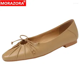 Casual schoenen Morazora 2024 Echte lederen vrouwen Flats Solid Color Spring Summer Office jurk dames platform 34-40