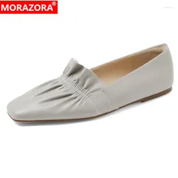 Casual schoenen Morazora 2024 Echte lederen dames flats glippen op lente zomerloafers mode solide kleur dames boot flat