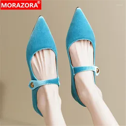 Casual schoenen Morazora 2024 Maat 34-40 Dames Mary Janes Flats Lovely Solid Flock Woman Pointed Toe Spring Party