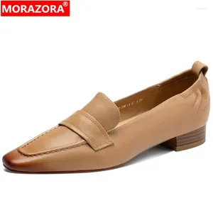 Chaussures décontractées Morazora 2024 Taille 34-40 Robe de bureau Ladies Flats Slip on Green Le cuir Femmes Locs de printemps