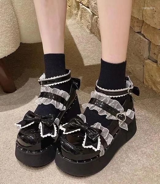 Chaussures décontractées Muffin Sweet Cool Mary Jane Small Cuir pour femmes Spring tout avec une plate-forme élévatrice Lolita JK Single