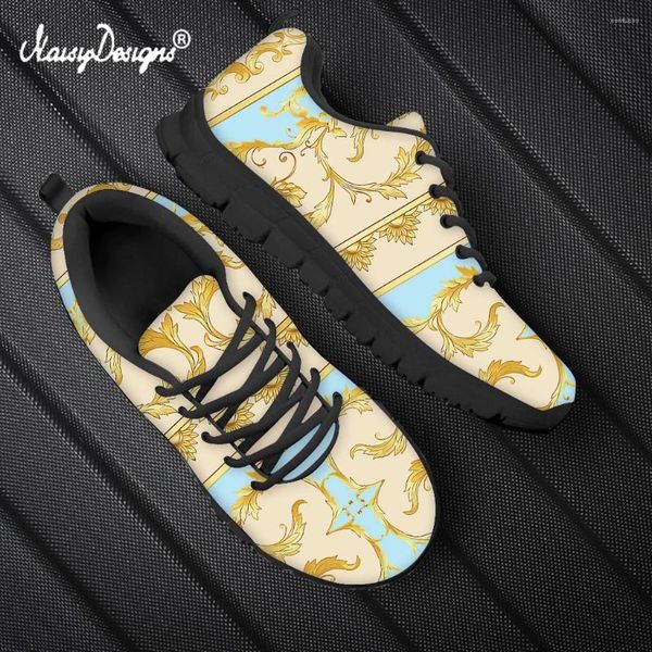 Chaussures décontractées Noisydesigns bleu et doré Barque à la barque de conception florale Flats personnalisés Footwear Footwear Spring Automne