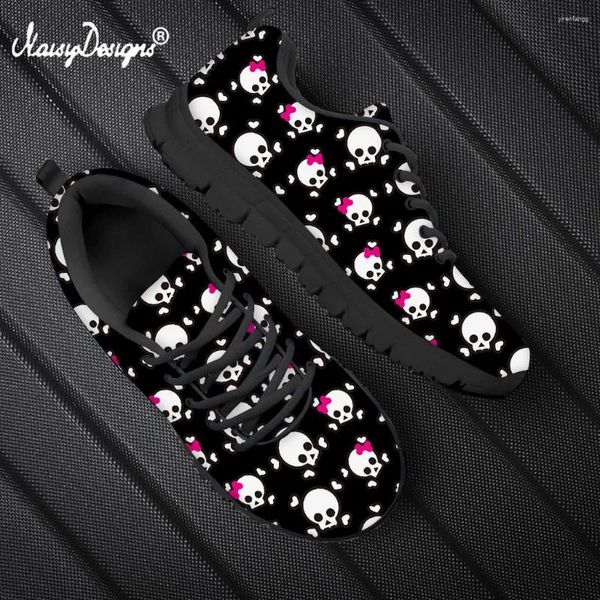 Zapatos casuales Noisidesigns Cute Skull Heart Design Women Flats Tenis Feminino Mesh Sneakers Black Sole Plus Tamaño 35-46 Zapatos Mujer