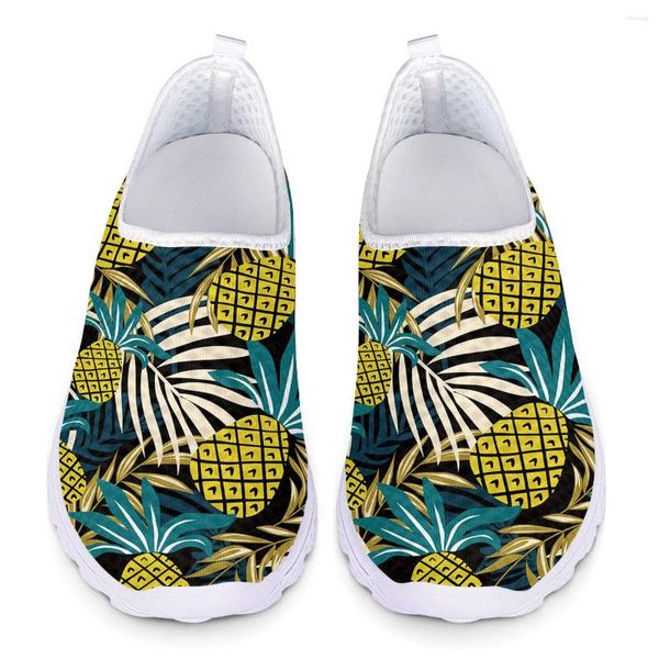 Zapatos casuales amamantando para mujeres estampado de piña mocasines livianos mujer deslizamiento de zapatillas de malla zapatillas de verano deportes de verano deportes