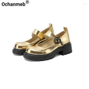 Casual schoenen Ochanmeb Big Size 43 Gouden dikke hakken platform vrouwen rond teen mooie lolita mary janes plat zilver metallic roze