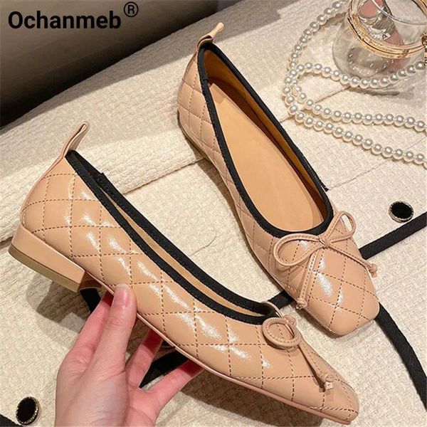 Chaussures décontractées Ochanmeb Brand Designer Quilted Flat Femmes Printemps 2024 Sweet Bow-Tie Square Toe Flats Dames Daily Nude Beige 40