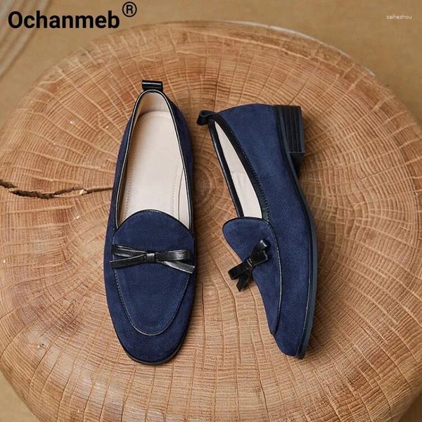 Zapatos casuales Ochanmeb mocasines de gamuza de oveja para mujer otoño desnudo punta redonda Bowknot mujer primavera azul marino Slipons planos