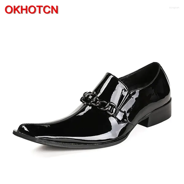 Chaussures décontractées okcn pure noire homme printemps automne authentique cuir formelle formelle fête en métal décoration orteil carré