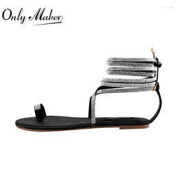 Chaussures décontractées seulement Maker Summer Femmes Lace-Up Flats Sequin Crystal Silver Cross Strap Matte Black Flip Flops confortable