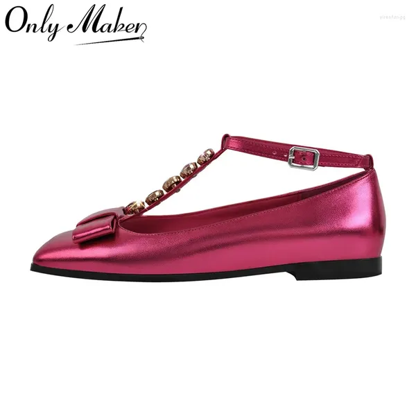Zapatos informales Onlymaker Mujer Rose Red Elegente Slip On Flats Fashion Daily Elegant Crystal Flat