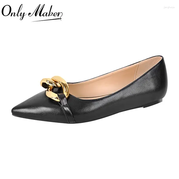 Zapatos Casuales Onlymaker Mujer Punta Puntiaguda Hebilla Dorada Pisos Negro Mate