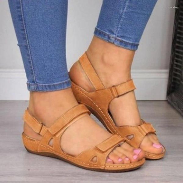 Zapatos informales con punta abierta para mujer, sandalias ortopédicas a la moda, sexys y suaves, con hebilla de cuña para mujer