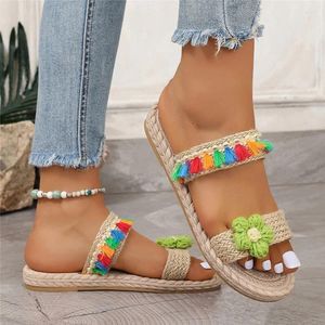 Chaussures décontractées ouverts Sandales pour femmes Slip sur les femmes Espadrilles Femme Summer Beach Shoe 2024 Lady Feme Flower Sandale