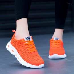 Zapatos informales para Mujer, zapatillas transpirables de malla de aire naranja, zapatillas deportivas con plataforma para Mujer