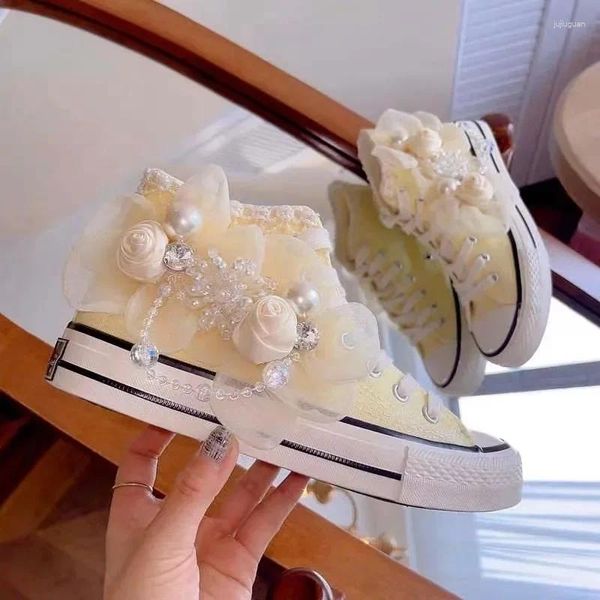 Zapatos informales Flor de mariposa original Cabellado alto Cape dulce Sports White White Sports Vulcanizados