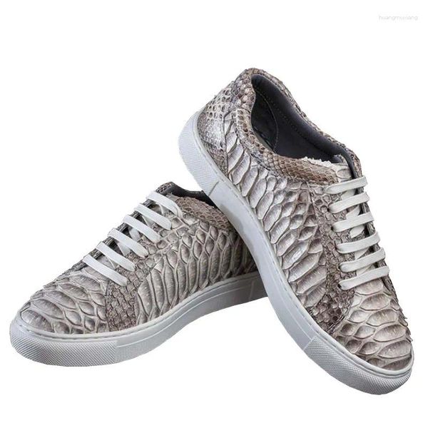 Zapatos casuales Ourui Llegada Real Boa Skin Hombres Tablero Blanco Moda Python Snake