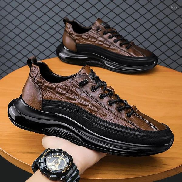 Chaussures décontractées d'extérieur pour hommes, baskets de Jogging en cuir PU vulcanisé à motif d'alligator, plateforme à lacets