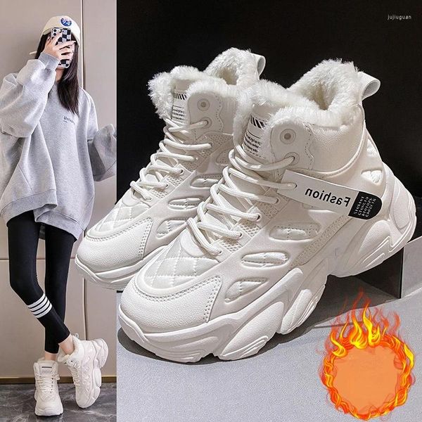 Chaussures décontractées en plein air hiver femmes chaud fourrure peluche baskets dame à lacets grosse Sneaker Zapatillas Mujer plate-forme bottes de neige