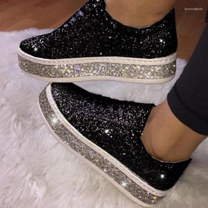 Chaussures décontractées surdimensionnées filles strass femmes argent brillant baskets plates tailles 35-43 mode Tennis 2024