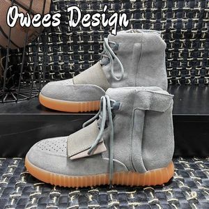 Chaussures décontractées Owees Design Cow Sneakers en daim et hiver papa rond Round High Top Men Fashion Botkle Boths