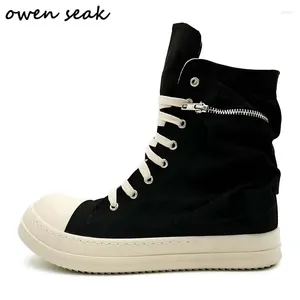 Casual schoenen Owen Seak Men canvas luxe trainers Ankle Lace Up Women Sneaker Zip High-Top Hip Hop Streetwear Flats Black Boots