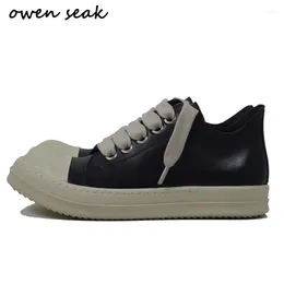 Chaussures décontractées owen Seak Men Trainers de luxe Véritable en cuir épais lacet up wemelle baskets printemps High Street Boots Boots Black