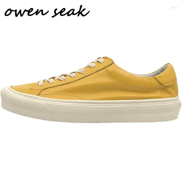 Zapatos informales Owen Seak para hombre, zapatillas deportivas de lujo de cuero genuino con cordones, botas de primavera, marca plana blanca