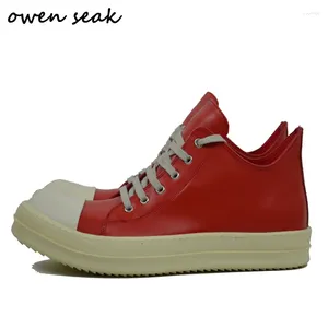 Zapatos casuales Owen Seak Men Luxury Women Sneakers Entrenadores de cuero genuino Adulto Autumn Lace Up Pisas Pisas Rojo