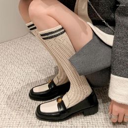 Chaussures décontractées patchwork confort carré orteil des femmes solides zapatos para mujeres texture concise metal décorations