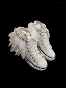 Casual schoenen Pearl kanten kralen high-top canvas dames puur witte mesh handgemaakt klein