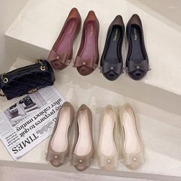 Zapatos informales Peep Toe Bowknot Jelly Woman Flat Flat Tacly Plastic Flats Anti-Slip Transparent PVC Lofa impermeable Mujeres