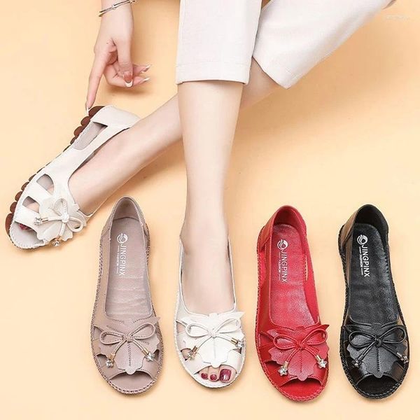 Zapatos informales con punta abierta para Mujer, mocasines concisos con mariposas, mocasines De cuero, Zapatos De Mujer
