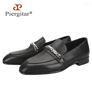 Chaussures décontractées Piergitar Black en cuir authentique en cuir masculin avec argent boucles en acier inoxydable à la main