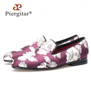 Casual schoenen PIERGITAR Mode Vrouw Stof Print Bloemen Wijnrode Kleur Flats Loafers Jurk