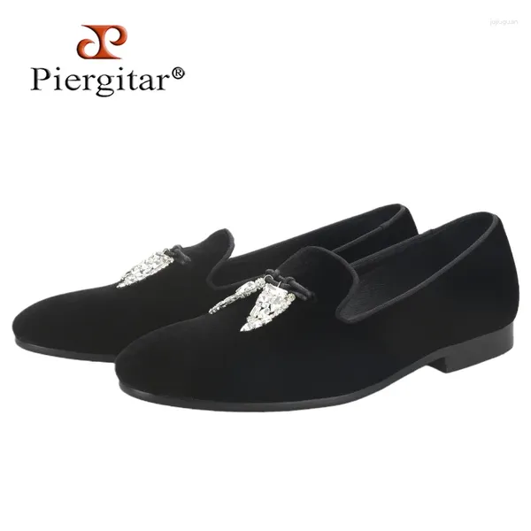 Zapatos casuales Piergitar Top Grade Black Velvet Homers mocas para hombres con mocas de mocas de cristal transparentes para la fiesta y banquete