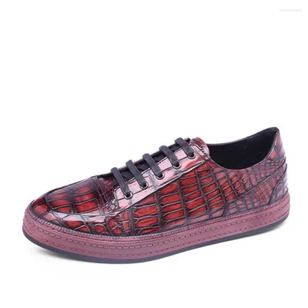 Zapatos Casuales Piliyuan Cuero De Cocodrilo Hombres Moda Ocio De Alto Grado Con Cordones Masculino Cabeza Redonda Plana