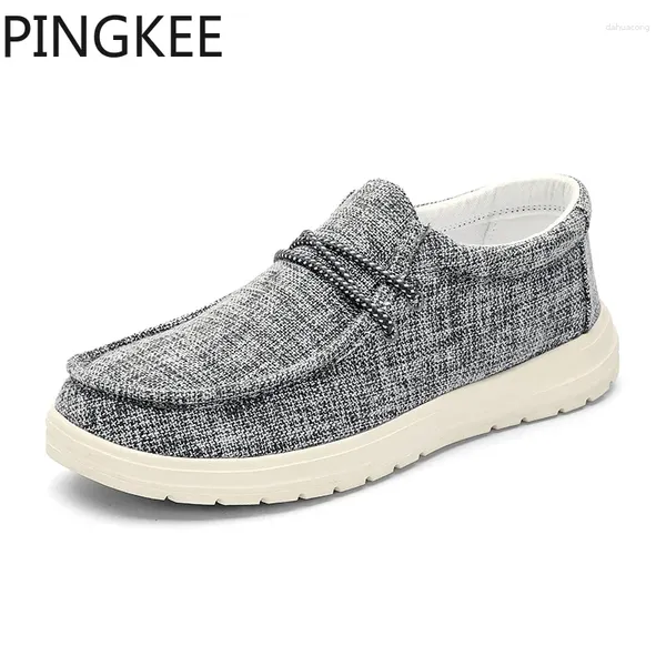 Chaussures décontractées Pingkee Mocassins de conduite Slip-On Toile supérieure Doublure en cuir confortable Coussin confortable Semelle extérieure Hommes Bateau pour