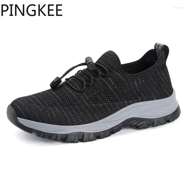 Zapatos casuales PINGKEE Zapatillas de deporte de malla para hombre Forro superior transpirable Ligero sin cordones Cuello elástico atlético Plantilla acolchada para hombres