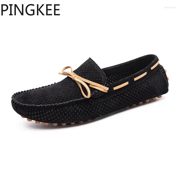 Chaussures décontractées pingkee perforée authentique cousue en cuir supérieur supérieur classique moc rond toe à 360 degrés lation légèrement semelle intérieure pour hommes conduisant