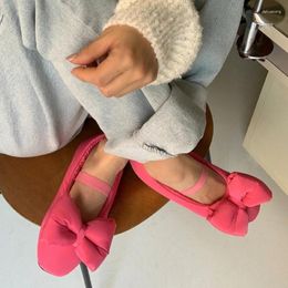 Casual schoenen roze bowknot plat ballet voor vrouwen designer gevulde katoenen ronde teen elastische damesjurk chaussure femme