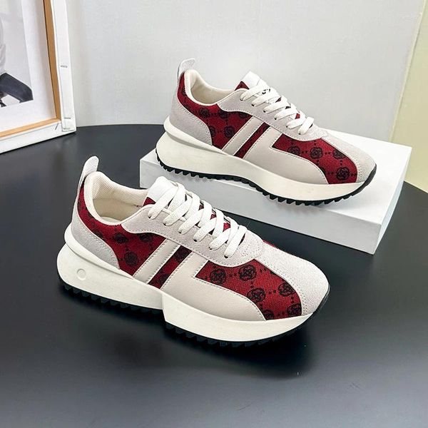 Chaussures décontractées en cuir rose Waffle Forrest Gump Femmes 2024 Printemps Sneakers à semelle épais