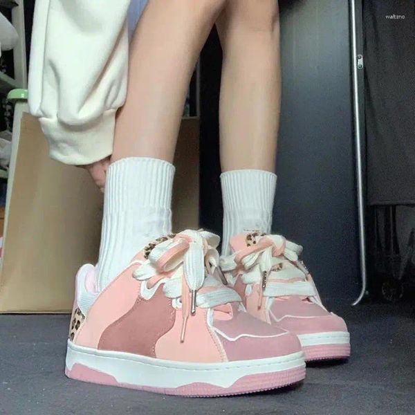 Zapatos casuales plataforma rosa zapatillas deportes femeninos de tenis vintage pisos femeninos kawaii vulcanizar calzado coreano