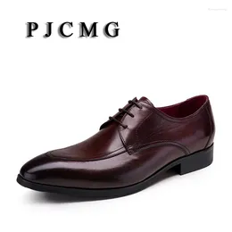 Zapatos informales PJCMG Fashion Black /Red Oxfords Dress Formal Lace-up Toe de cuero de cuero genuino Boda de negocios