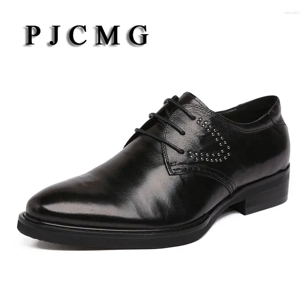 Zapatos informales Pjcmg Handmad Men de cuero genuino Tallado Oxfod Lace-Up Business Black/Wine Red Wedding Vestido