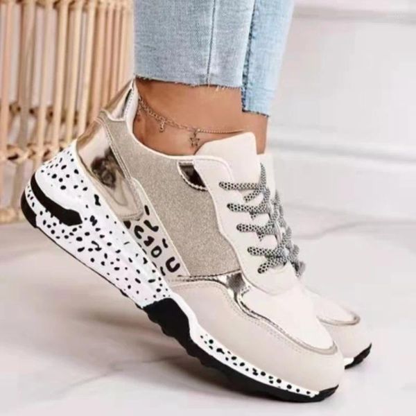 Baskets à plateforme imprimées léopard pour femmes, chaussures décontractées, tendance, Chic, Point, sport confortable, grande taille pour dames