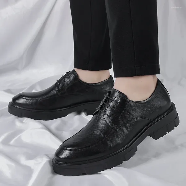 Chaussures décontractées plate-forme hommes robe mode hommes d'affaires marron noir en cuir véritable Oxfords Zapatos De Hombre