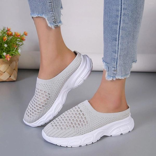 Zapatos casuales, Zapatillas deportivas con plataforma para Mujer, Color sólido, superficie de malla voladora, transpirables, cómodas Zapatillas para correr De Mujer