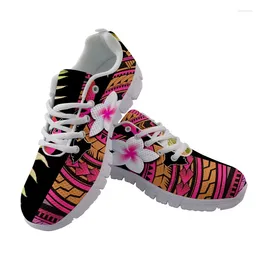 Casual schoenen Plumeria-print roze sneakers Polynesische tattoo-ontwerp Grote maten Zachte damessneakers 2024 Trending Scarpe Donna