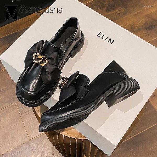 Zapatos informales de talla grande 42/43, mocasines con lazo y punta cuadrada para mujer, tacones gruesos, zapatos planos de cuero suave, Oxfords, mocasines con cadenas de Metal